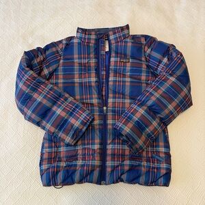 Patagonia Kids Girls Blue Plaid Goose Down Puffer Jacket